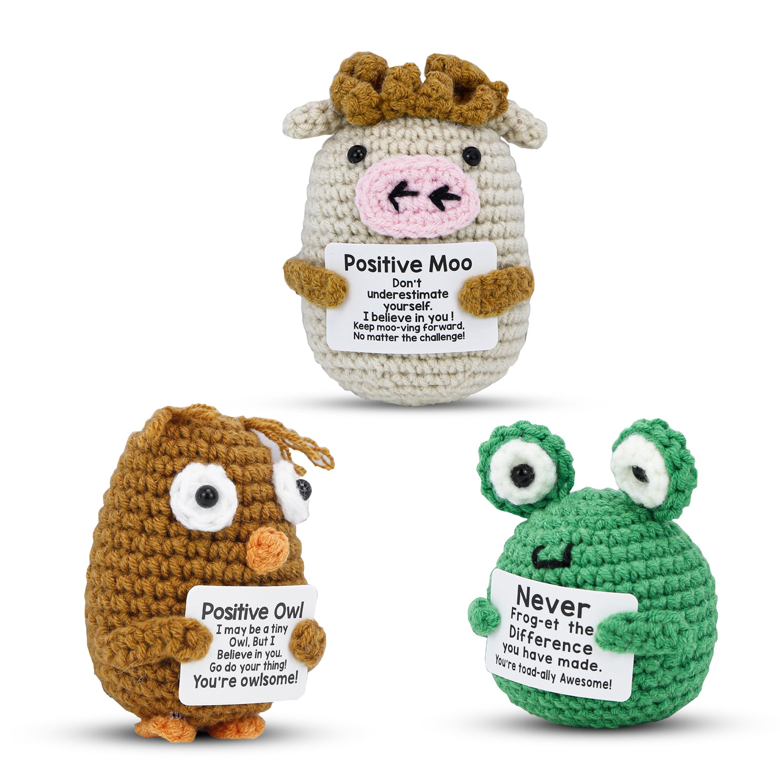 Handmade Crochet Animal - Emotional Support Toy - Positive Card