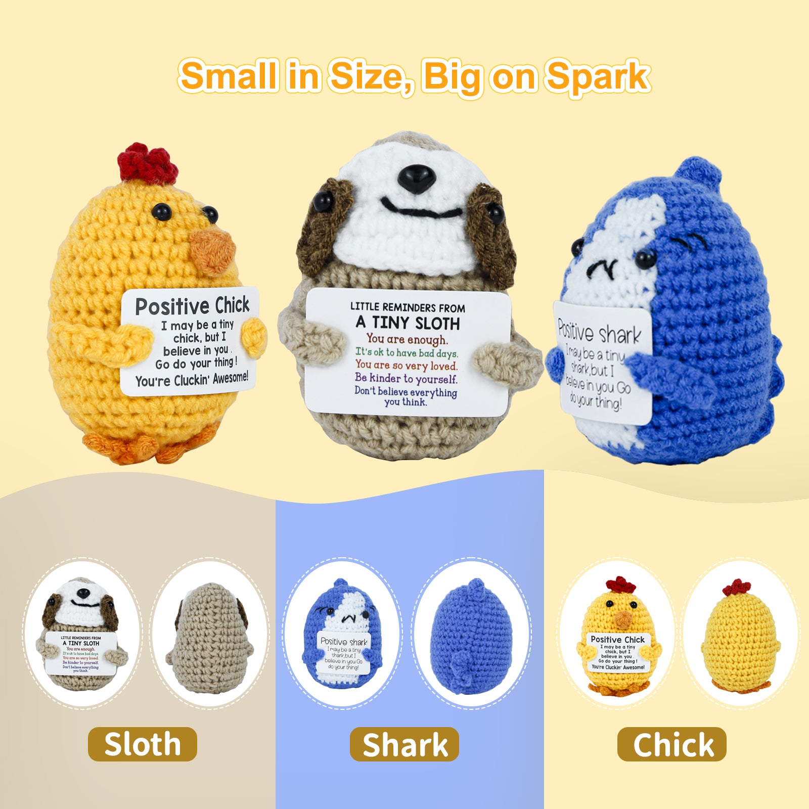 Handmade Crochet Animal - Emotional Support Toy - Positive Card