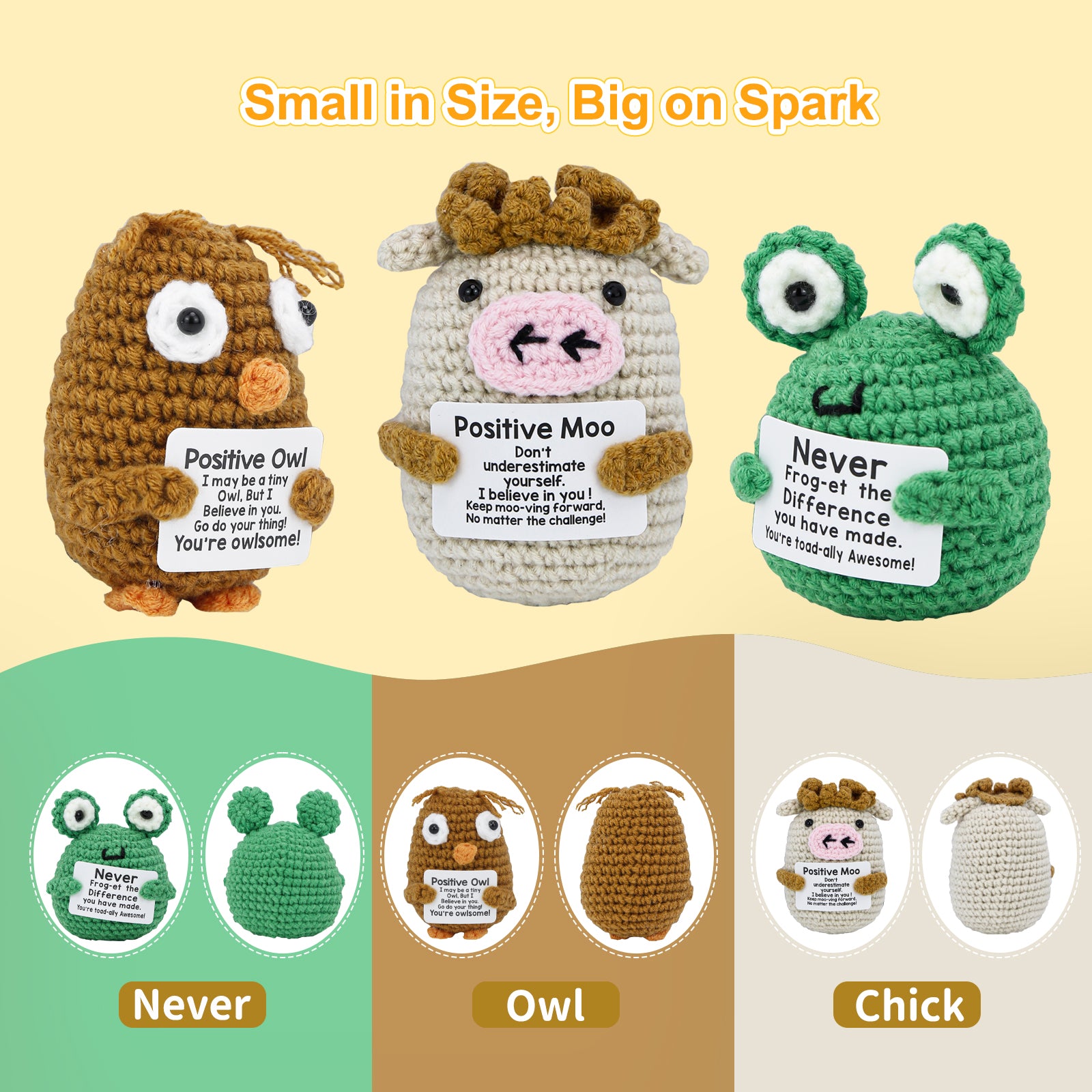 Handmade Crochet Animal - Emotional Support Toy - Positive Card