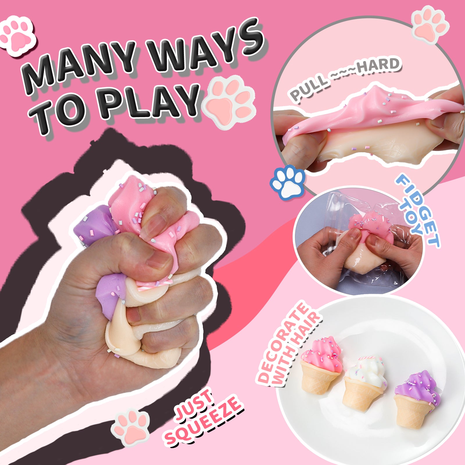 Ice Cream Squishy Toy - White Stress Toy - Soft Squeeze Toy