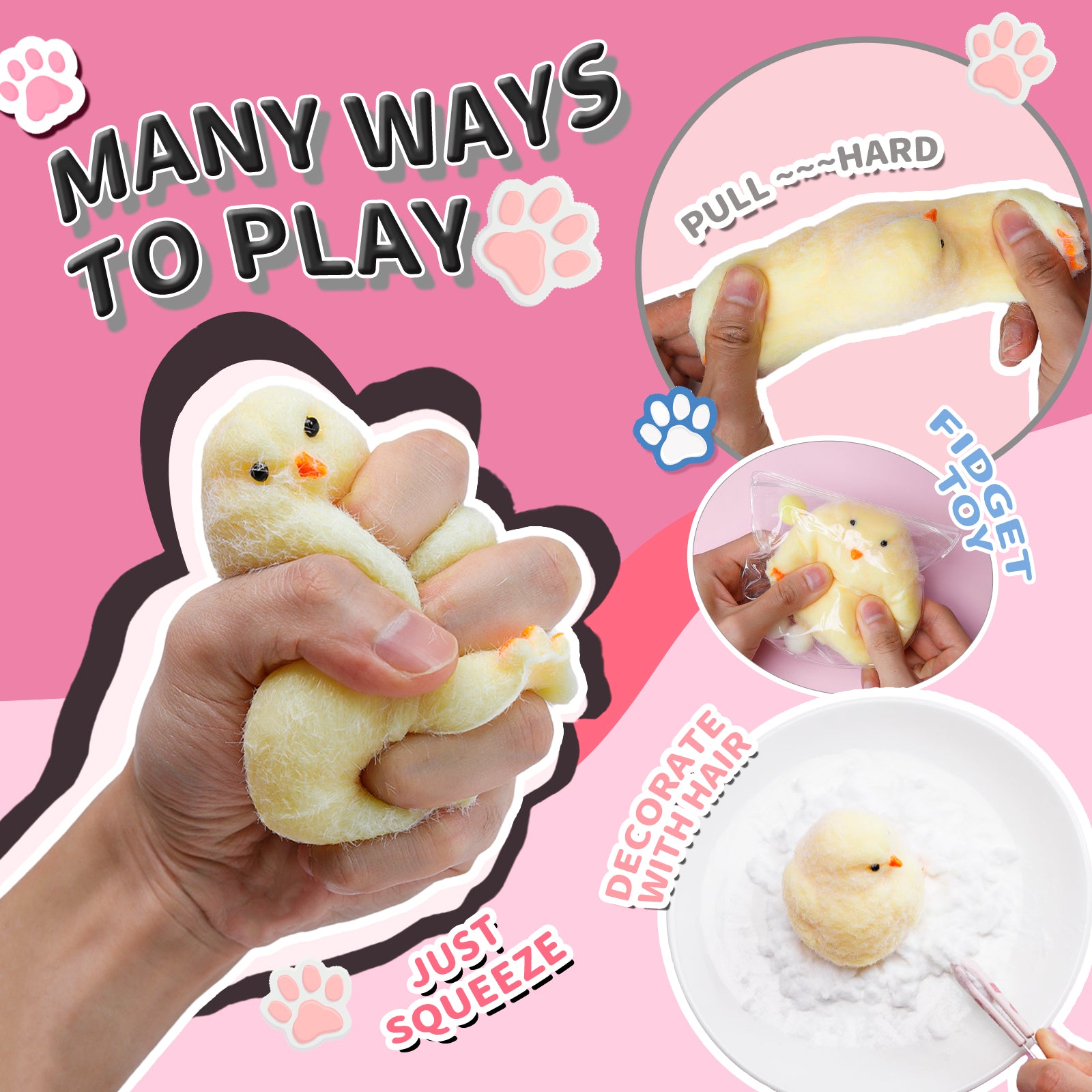 2Pcs Cat Paw & Chick Squeezze Taba Squishy toys