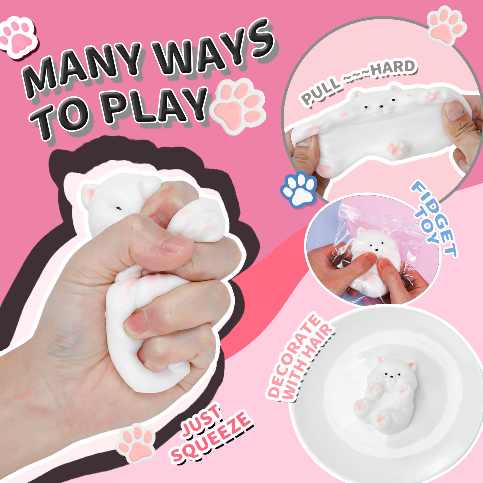 Pink Dog Squishy Toy - Cute Stress Relief Toy - Soft Squeeze Toy
