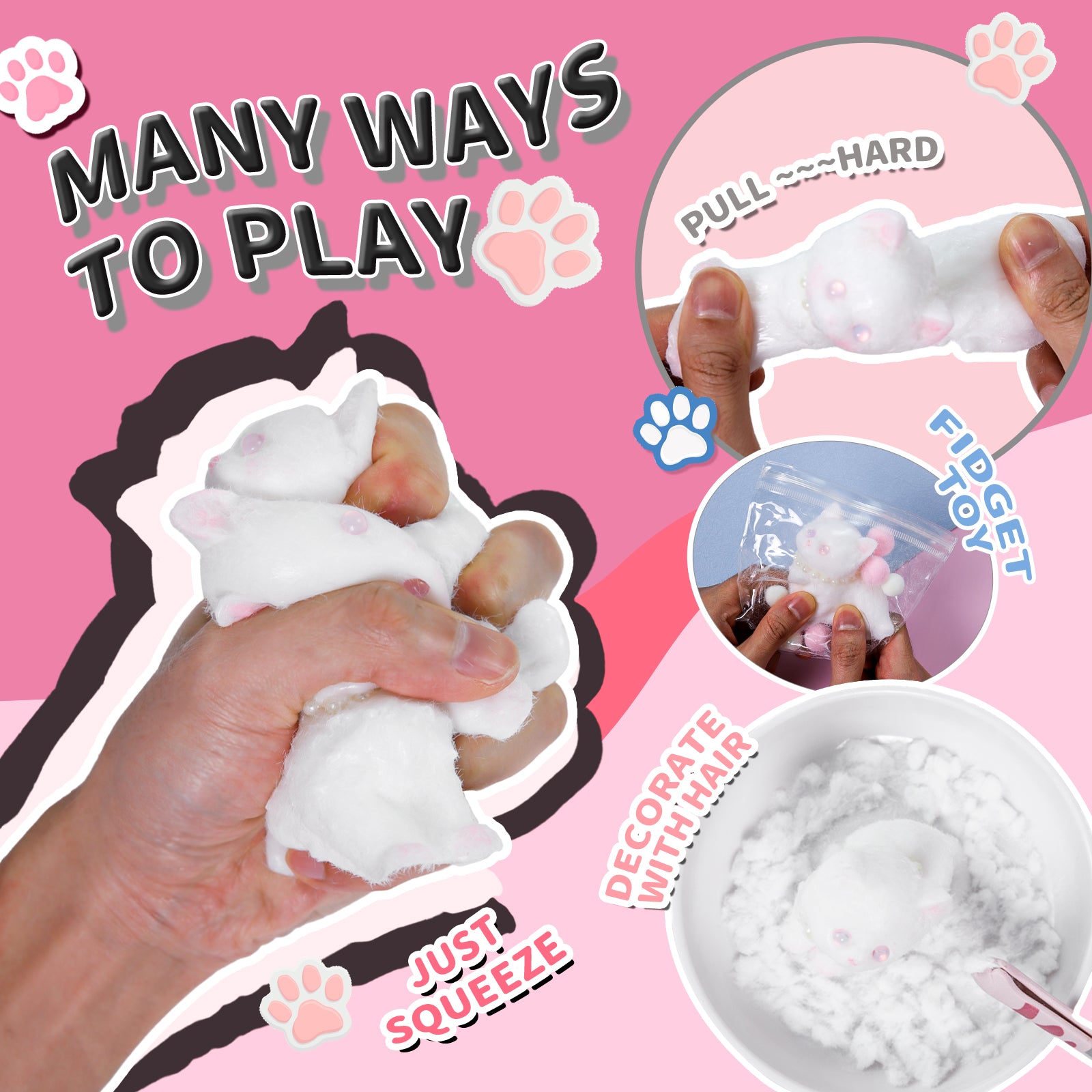 Kitten Slime Squishy Toy - White Cat Stress Toy - Soft Toy