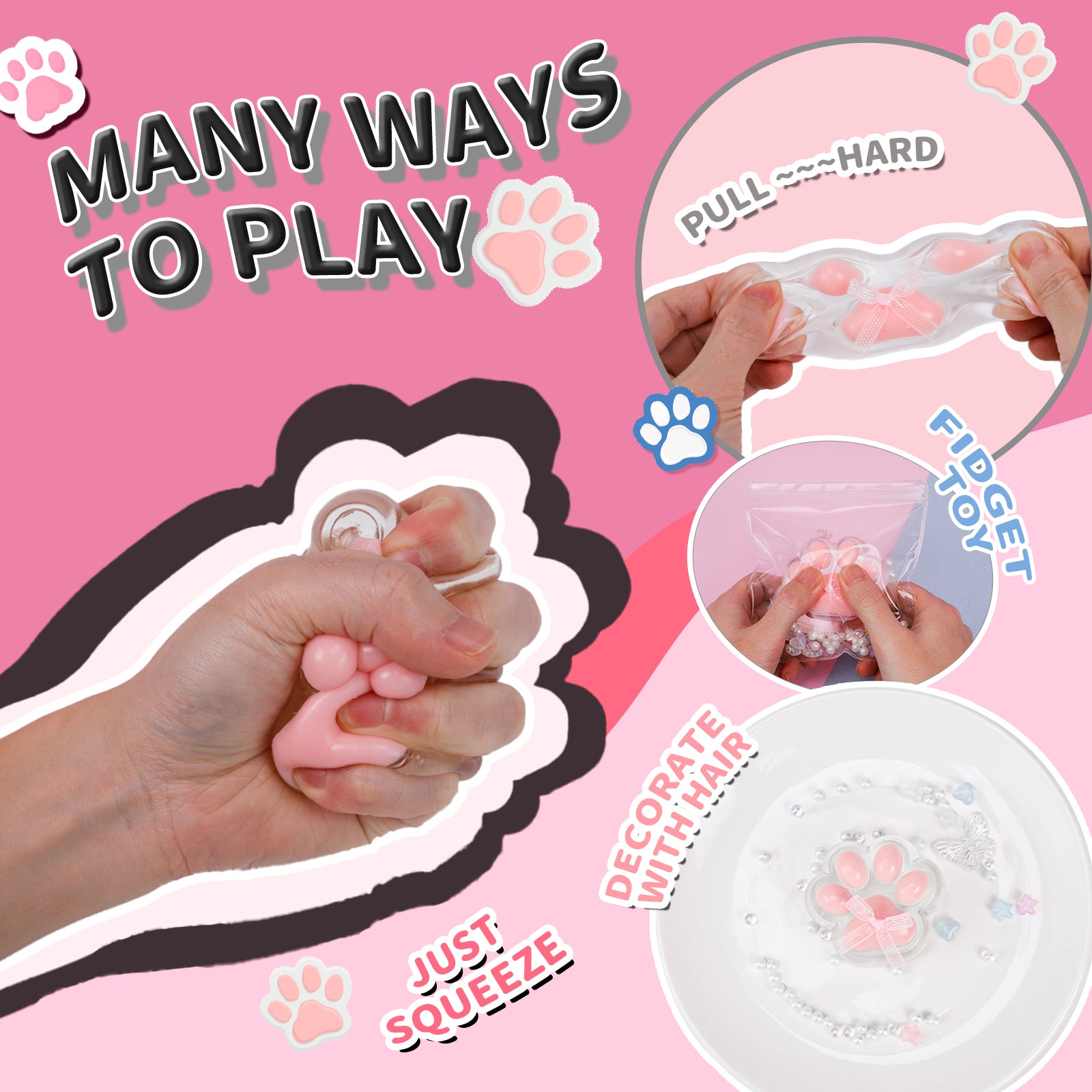 Transparent Pink Squishy Toy - Cat Paw Stress Toy - Soft Toy