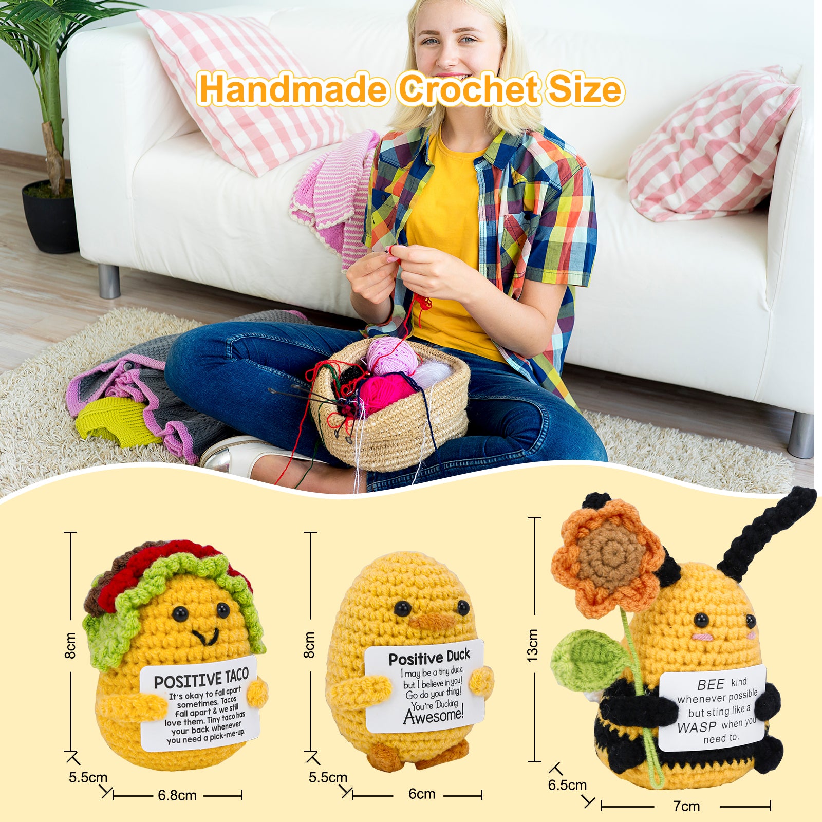 Handmade Crochet Animal - Emotional Support Toy - Positive Card