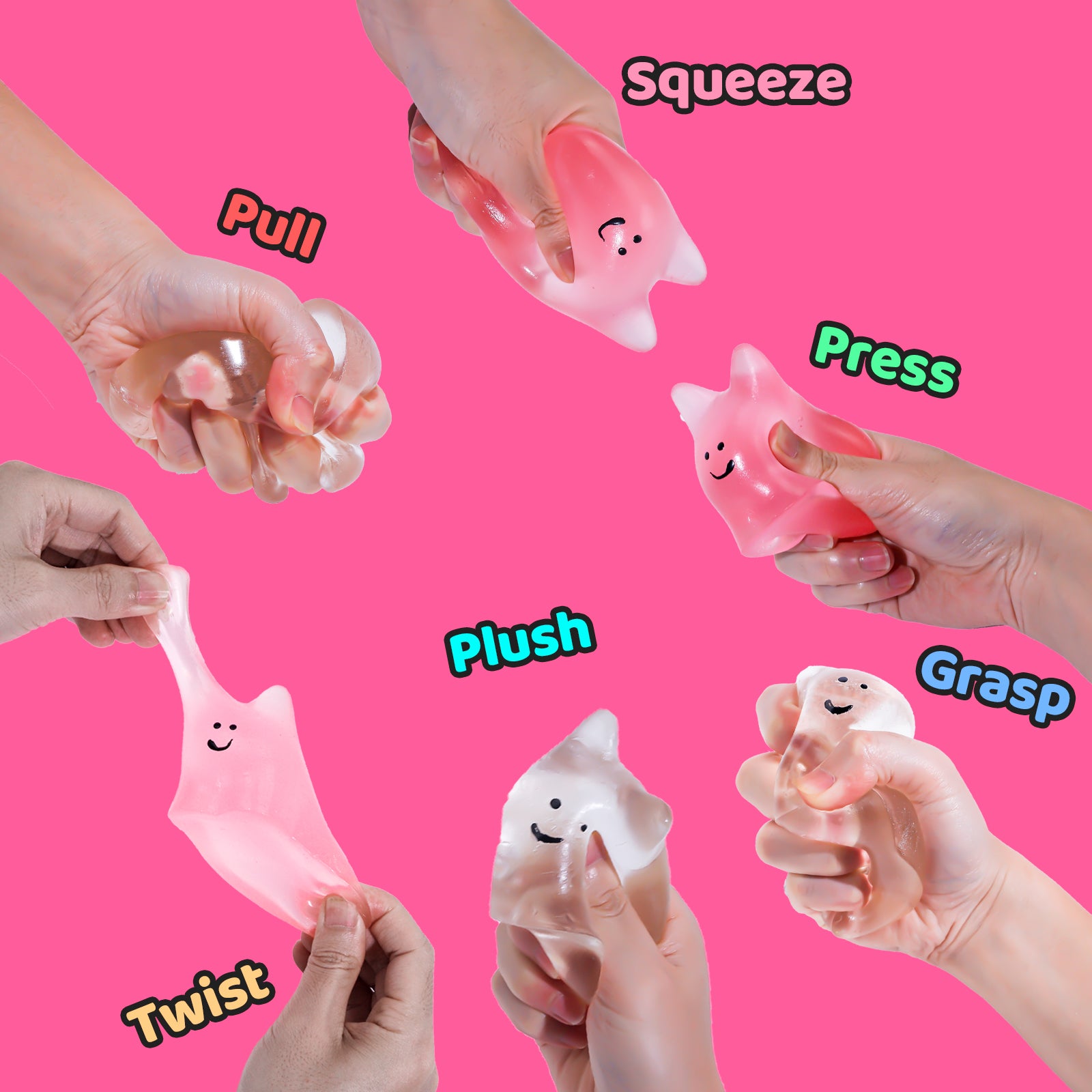 2Pcs Transparent Cute Smile Cats Squeezze Taba Squishy toys