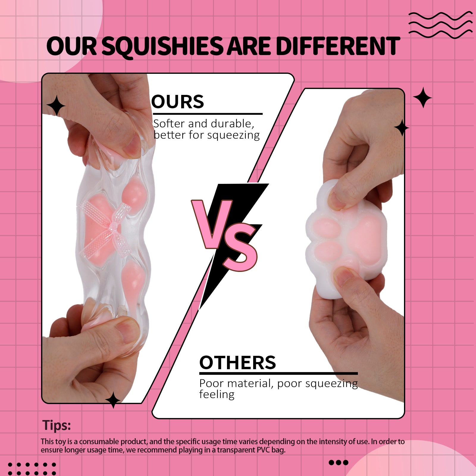 Transparent Pink Squishy Toy - Cat Paw Stress Toy - Soft Toy