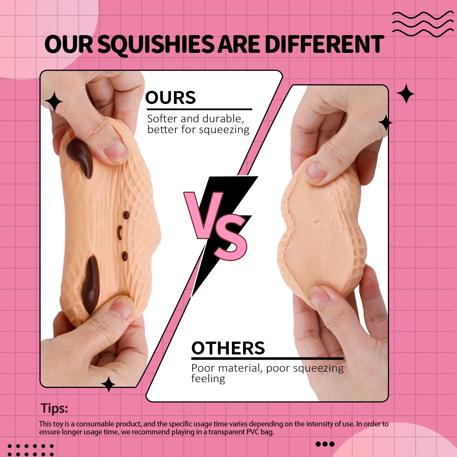 Peanut Squishy Toy - Stress Relief Toy - Soft Squeeze Toy