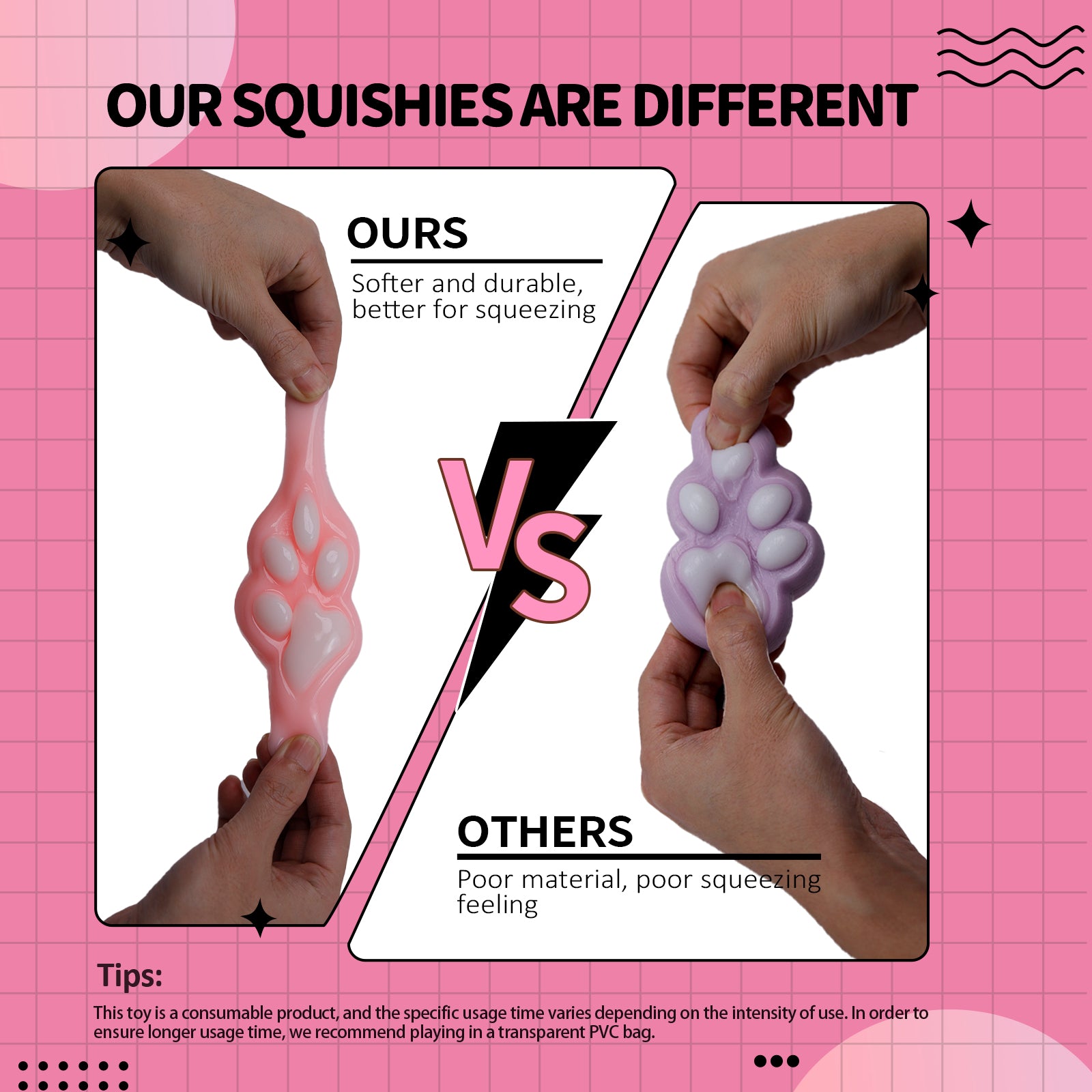 Cat Paw Squishy Toy - Pink Stress Toy - Soft Squeeze Toy