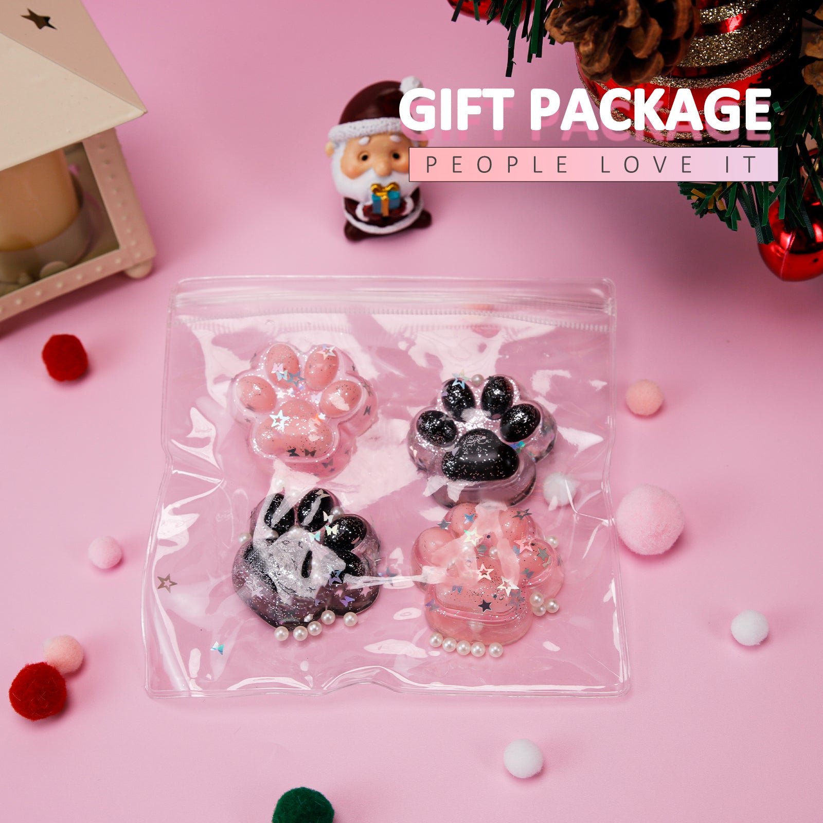 Four Kitten Squishy Toy - Black & Pink Cat Paw Toy - Soft Toy