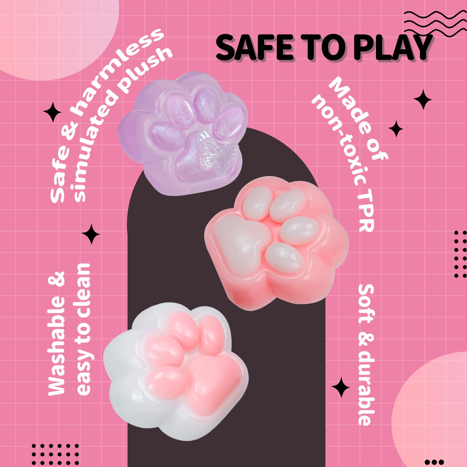 Cat Paw Squishy Toy - Pink Stress Relief Toy - Soft Squeeze Toy