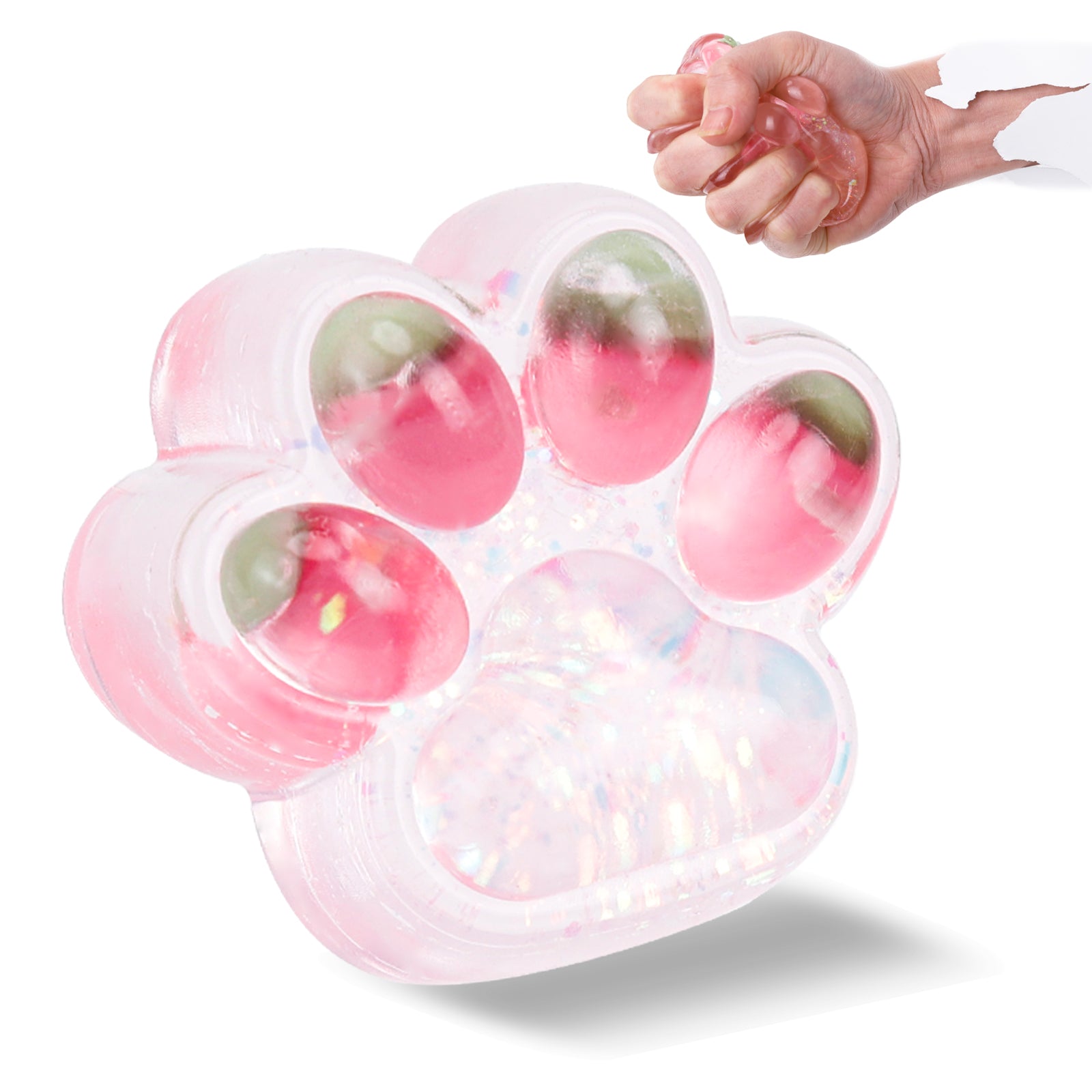 Strawberry Cat Paw Squishy Toy - Transparent Pink Stress Toy 