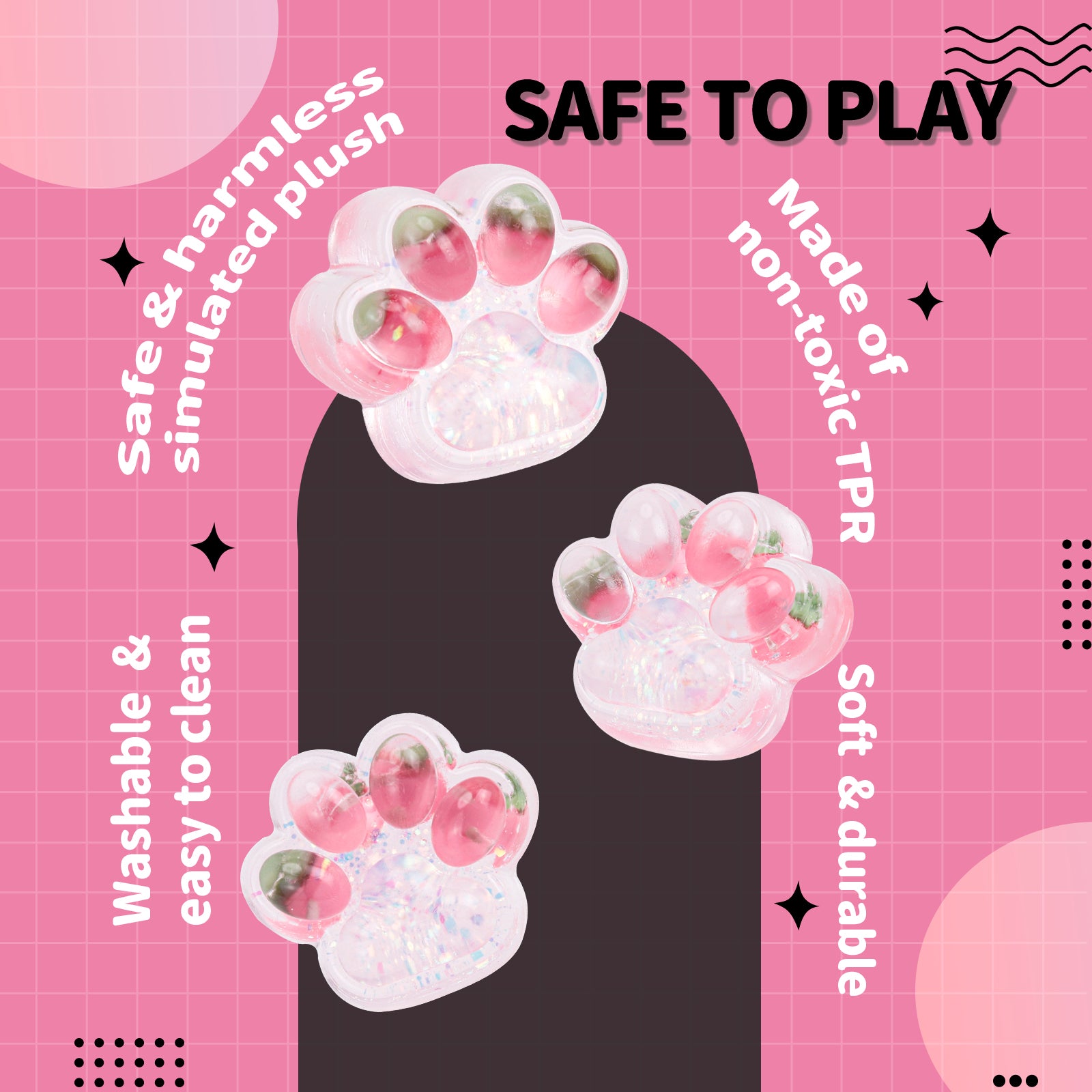 Strawberry Cat Paw Squishy Toy - Transparent Pink Stress Toy 