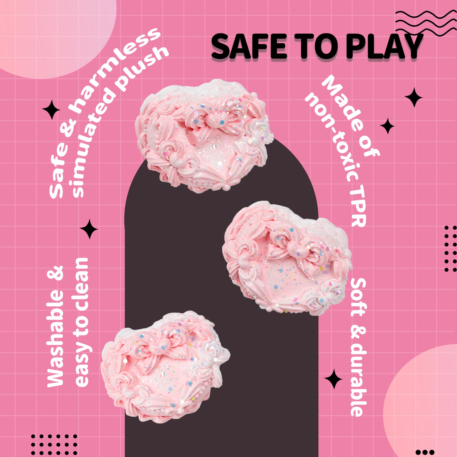 FoodGrade Silicone Squishy Toy - Pink Cake Stress Toy - Soft Toy