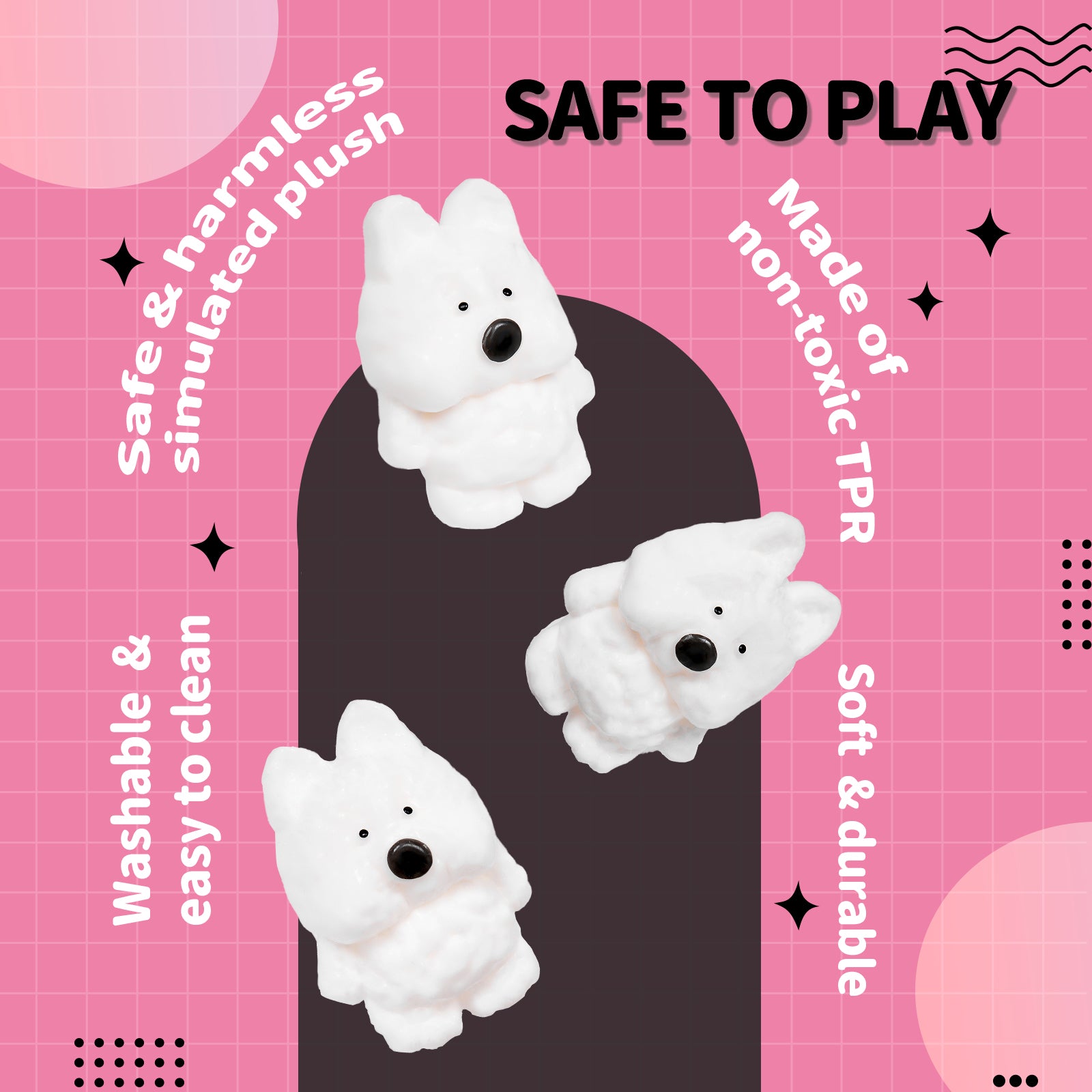 White Dog Squishy Toy - Cute Stress Relief Toy - Soft Squeeze Toy