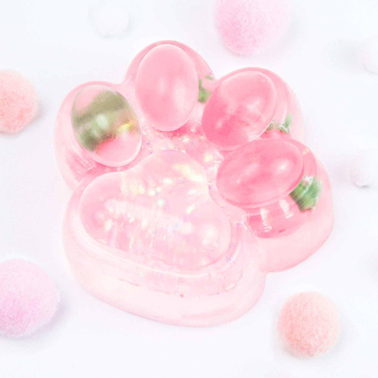 Strawberry Cat Paw Squishy Toy - Transparent Pink Stress Toy 
